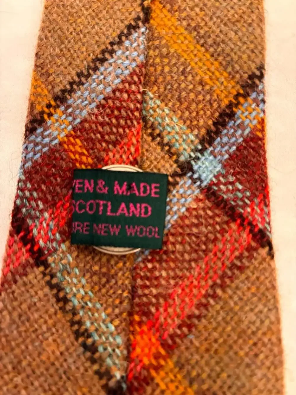 Woven in Scotland 100% Pure New Wool Brown Tartan Plaid Neck Tie